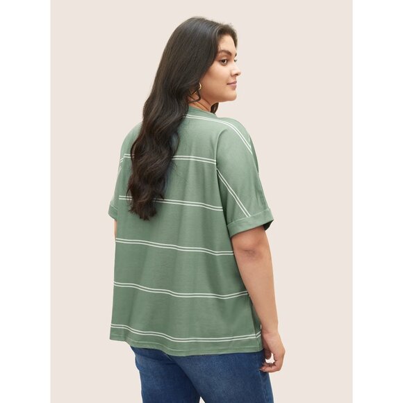 Bloomchic Striped Contrast Dolman Sleeve T-Shirt Mint Green 22/24 3X - Picture 2 of 6